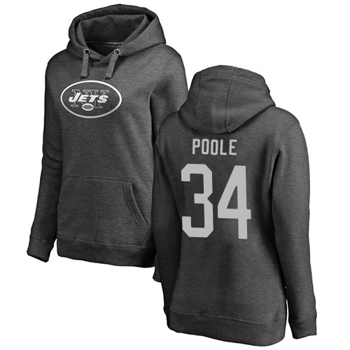 New York Jets Ash Women Brian Poole One Color NFL Football #34 Pullover Hoodie Sweatshirts->women nfl jersey->Women Jersey
